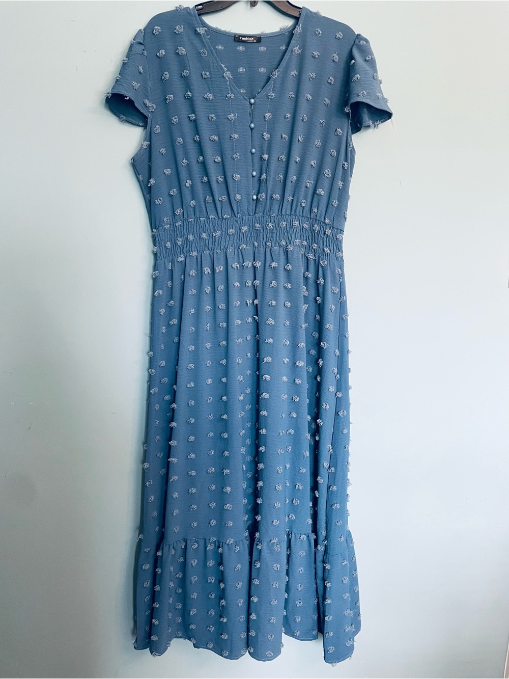 Faithfull the Brand Dusty Blue Textured Dot Kids Dress
